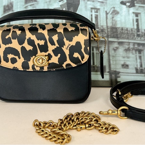 Authentic COACH 1941 calf leather leopard 3 straps turnlock flap Crosb/shoulder. - Picture 15 of 16